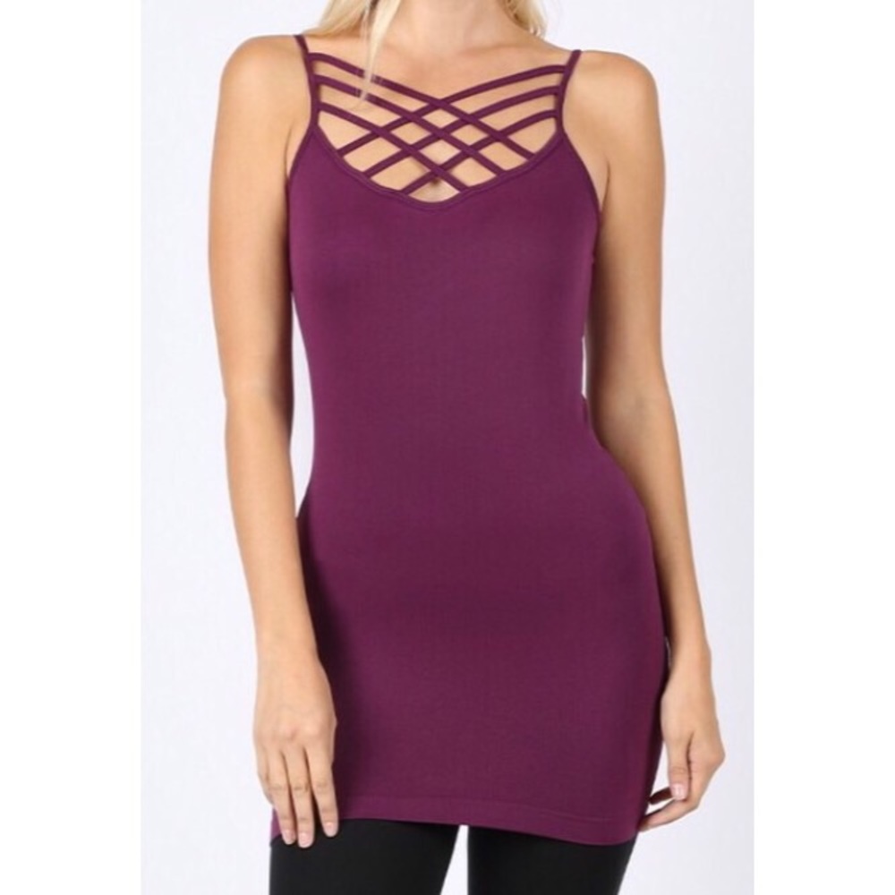 🔥CLEARANCE🔥Burgundy Lattice Cami Tank S/M - Picture 2 of 2